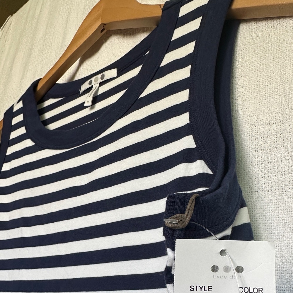 Three Dots Kay Stripe Cotton Tank Dress | Navy Stripe - Picture 7 of 10